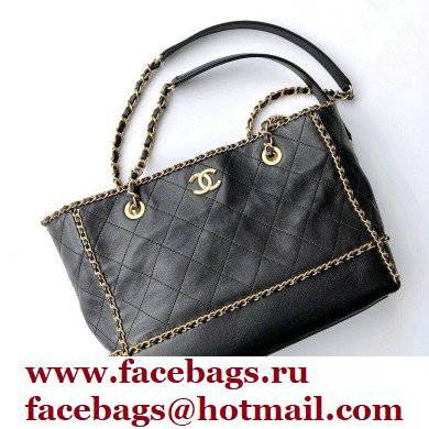 chanel Black Calfskin & Gold-Tone Metal SHOPPING BAG
